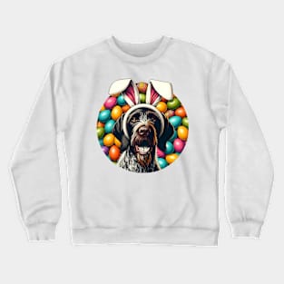 German Wirehaired Pointer Celebrates Easter with Bunny Ears Crewneck Sweatshirt